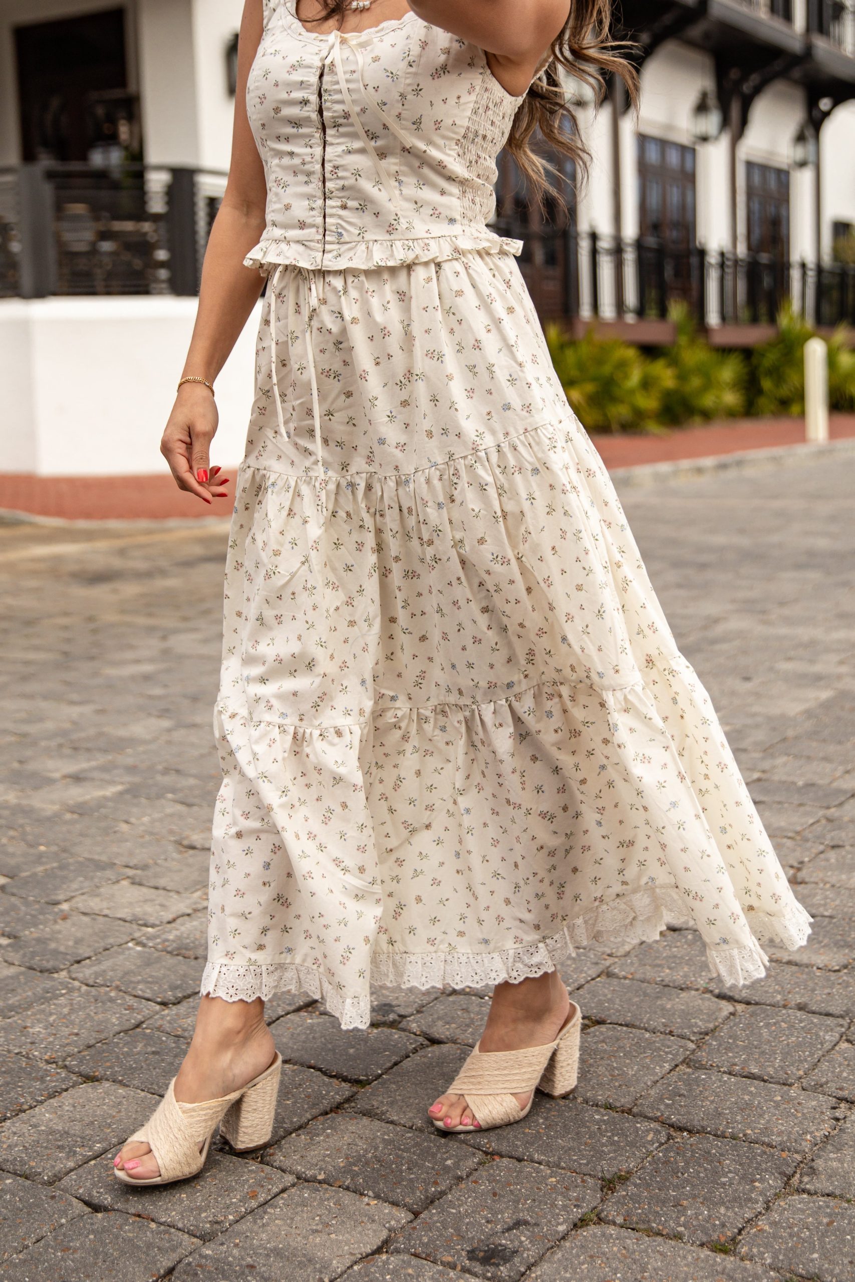Delightful Direction Cream Floral Tiered Maxi Skirt