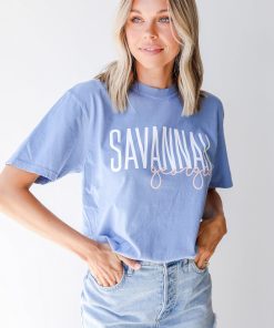 Light Blue Savannah Georgia Script Tee