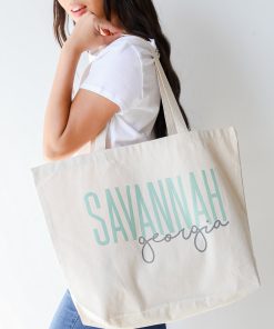 Savannah Georgia Script Large Tote Bag