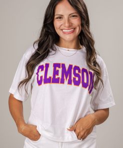 White Clemson Cropped Tee