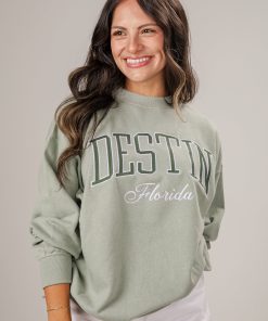 Destin Florida Embroidered Sage Oversized Sweatshirt