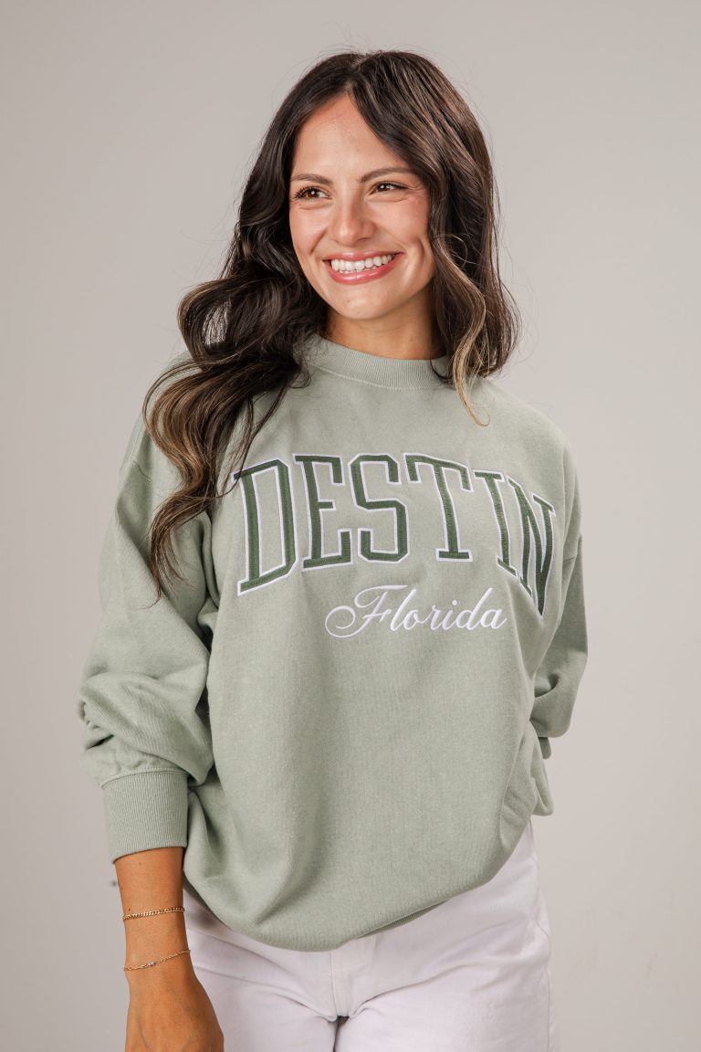Destin Florida Embroidered Sage Oversized Sweatshirt