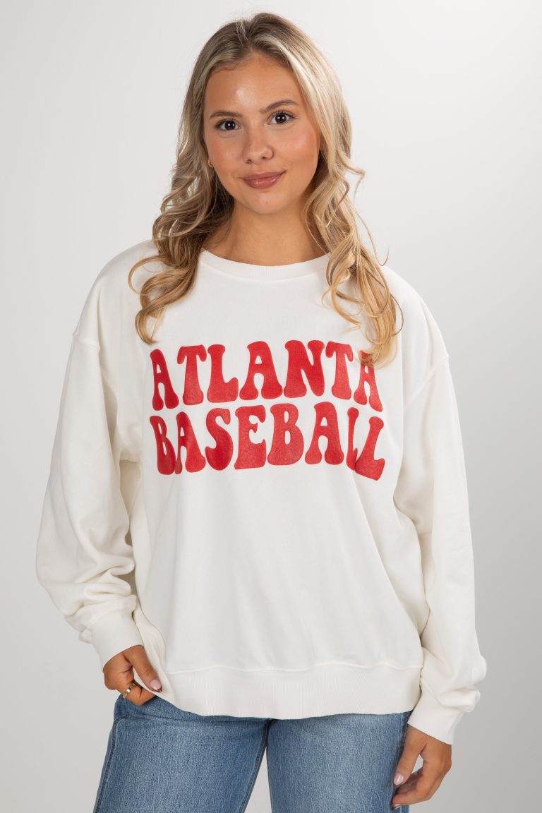 White Atlanta Baseball Bubble Letter Sweatshirt