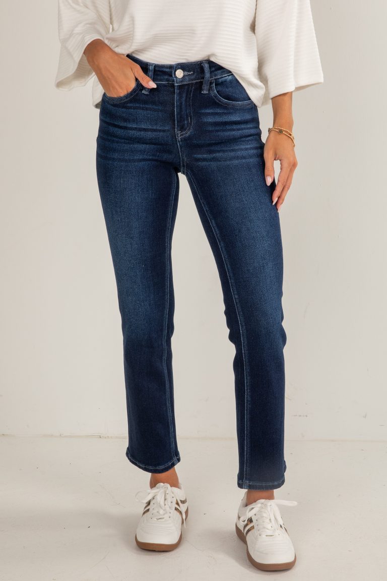 Carlene Dark Wash Mid-Rise Slim Straight Jeans