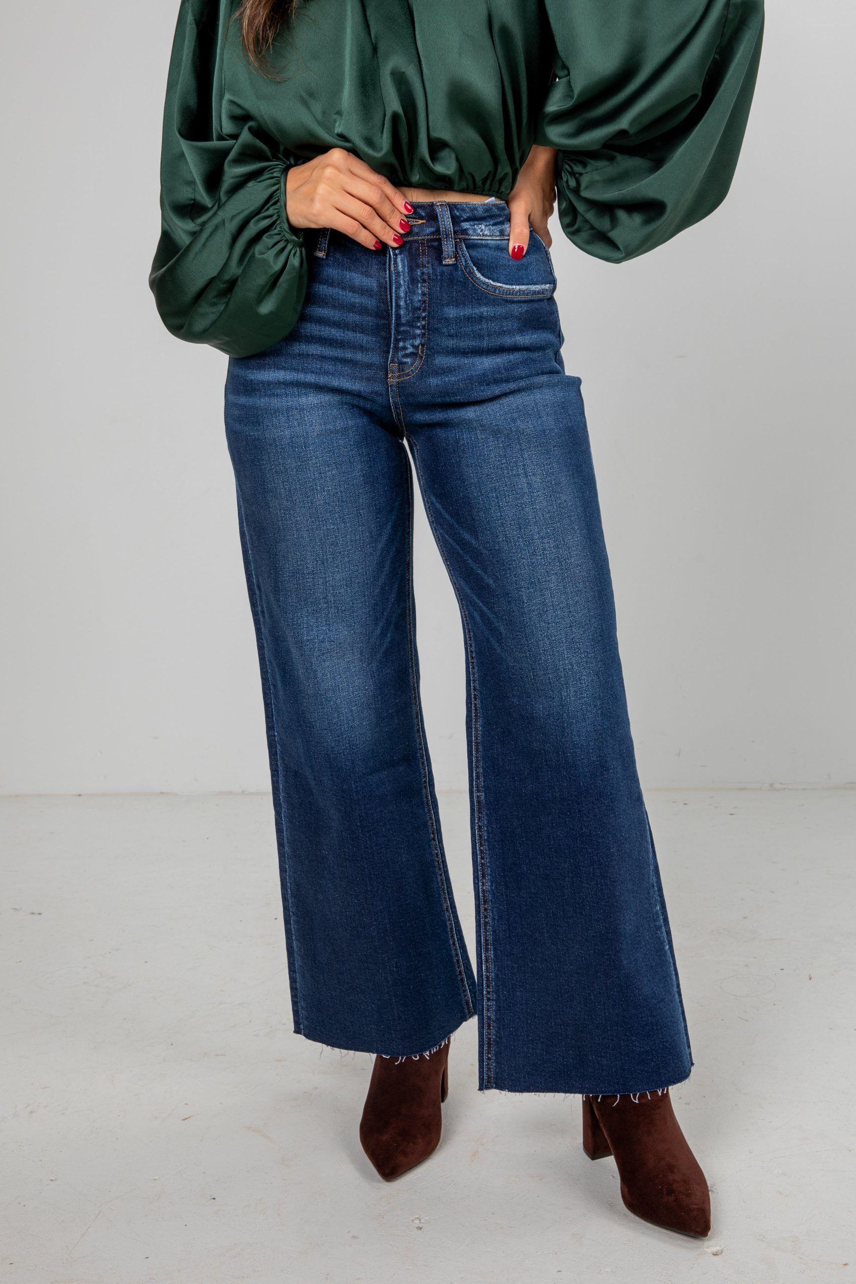Sarah Dark Wash Tummy Control Wide Leg Jeans - Image 5