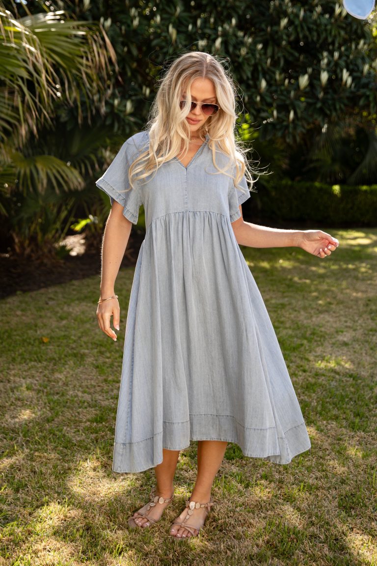 Stay For The Day Denim Midi Dress
