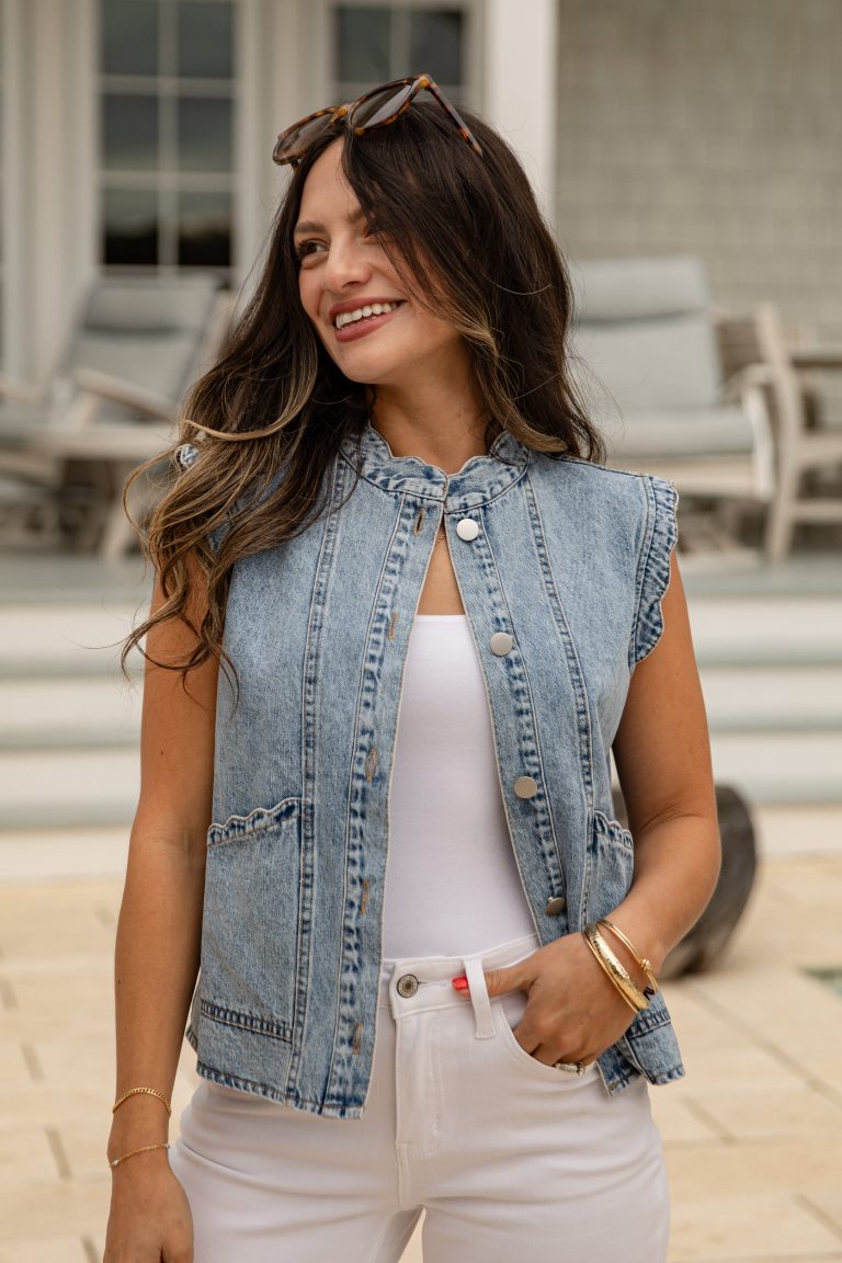 Downtown Denim Scalloped Button Vest