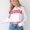 White Georgia Long Sleeve Cropped Tee