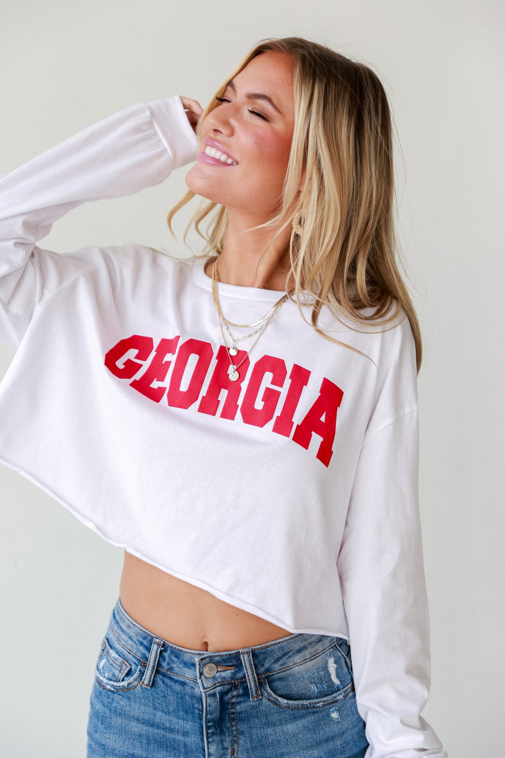 White Georgia Long Sleeve Cropped Tee - Image 5