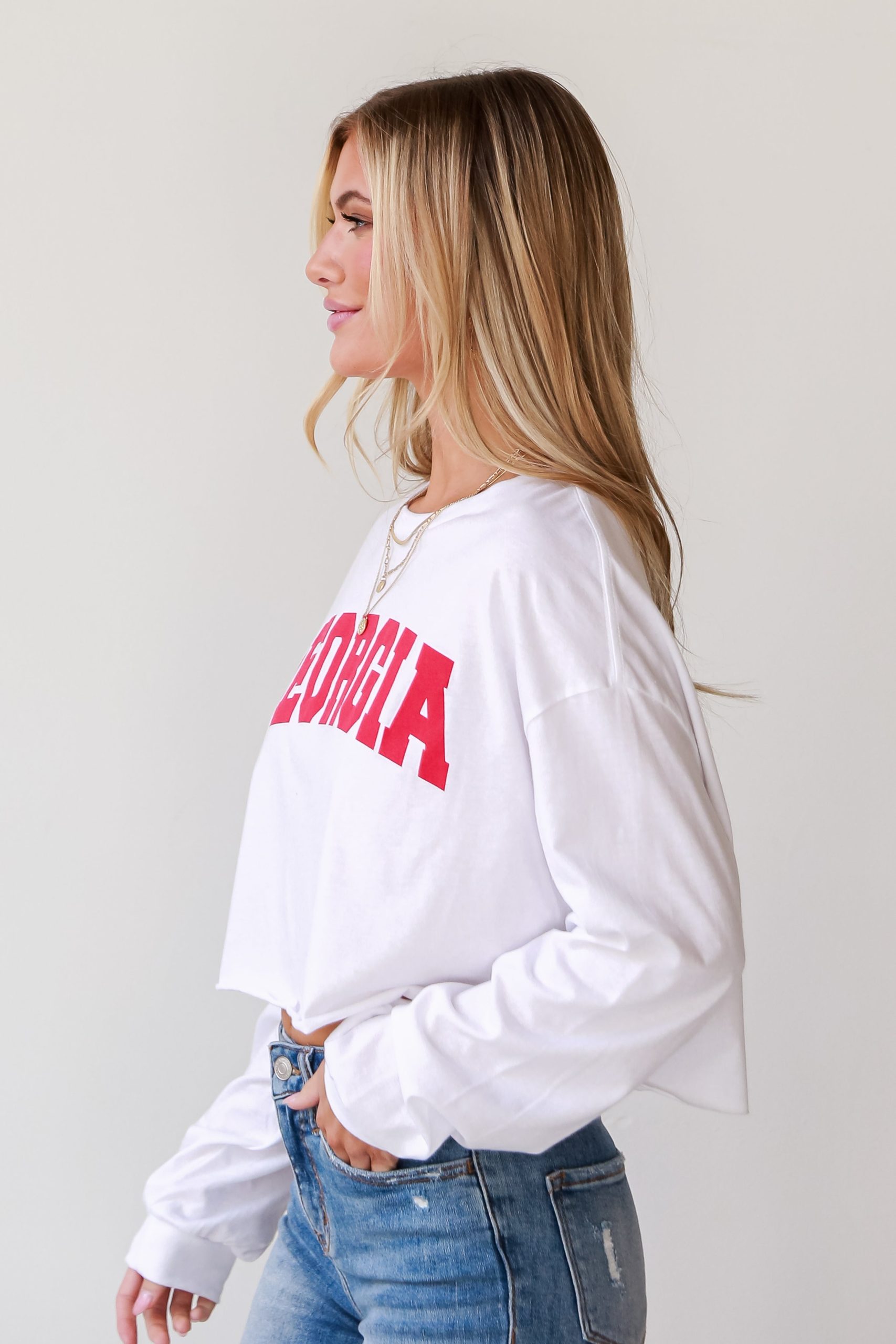 White Georgia Long Sleeve Cropped Tee - Image 4