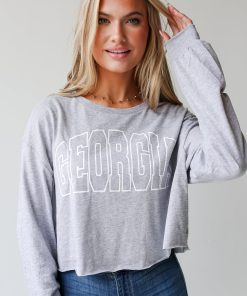 Heather Grey Georgia Cropped Long Sleeve Tee