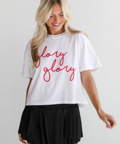 White Glory Glory Script Cropped Tee