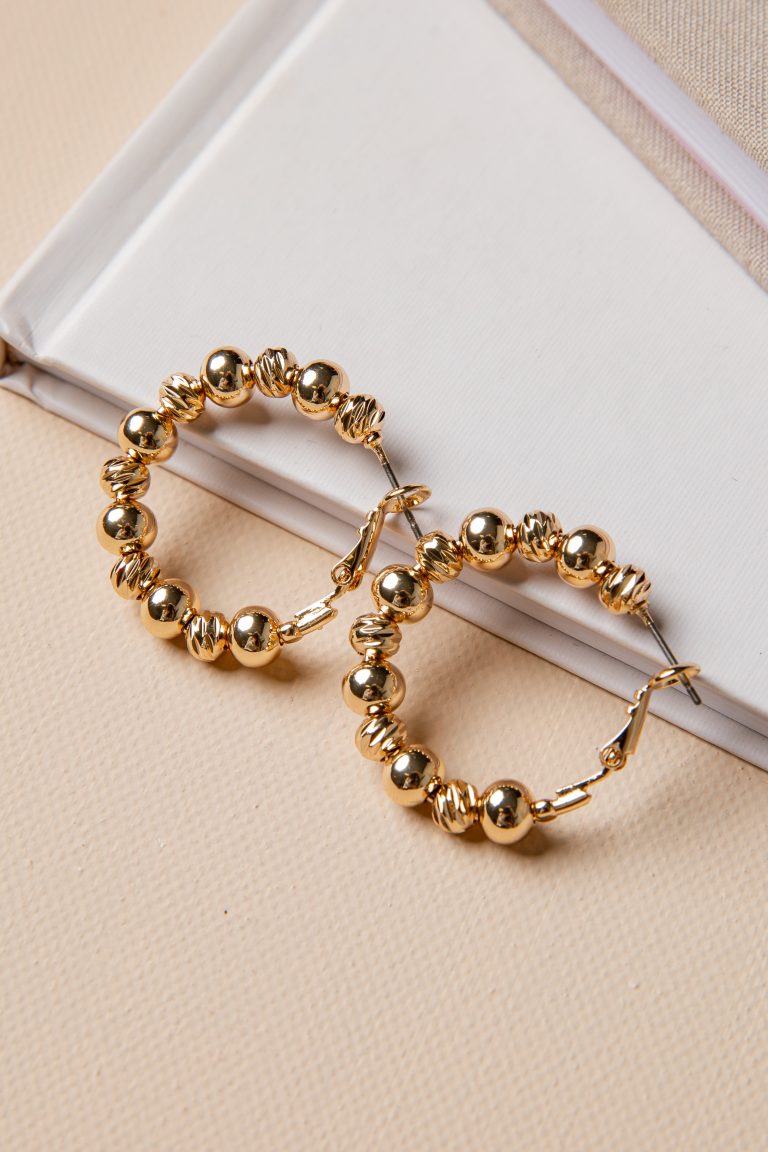 Harper Polished Gold Bead Hoop Earrings
