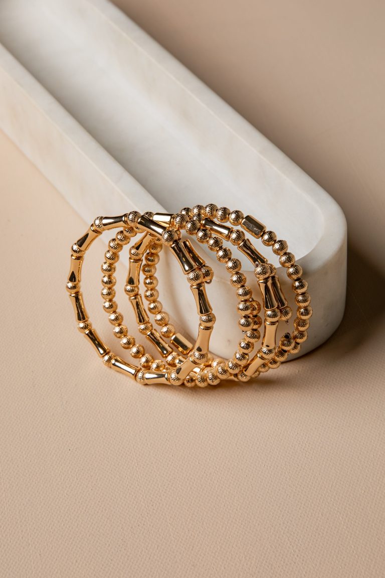 Camille Mixed Bead Stretch Gold Bracelet Set