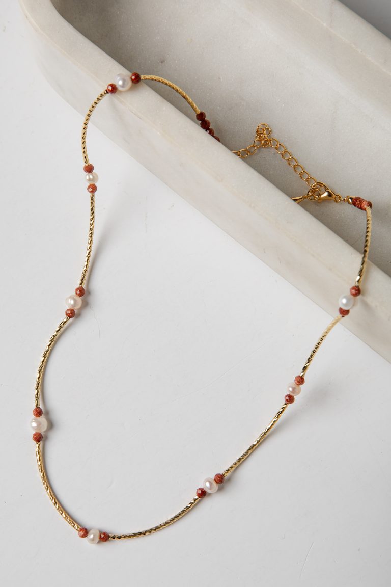 Amber Gold Beaded Necklace
