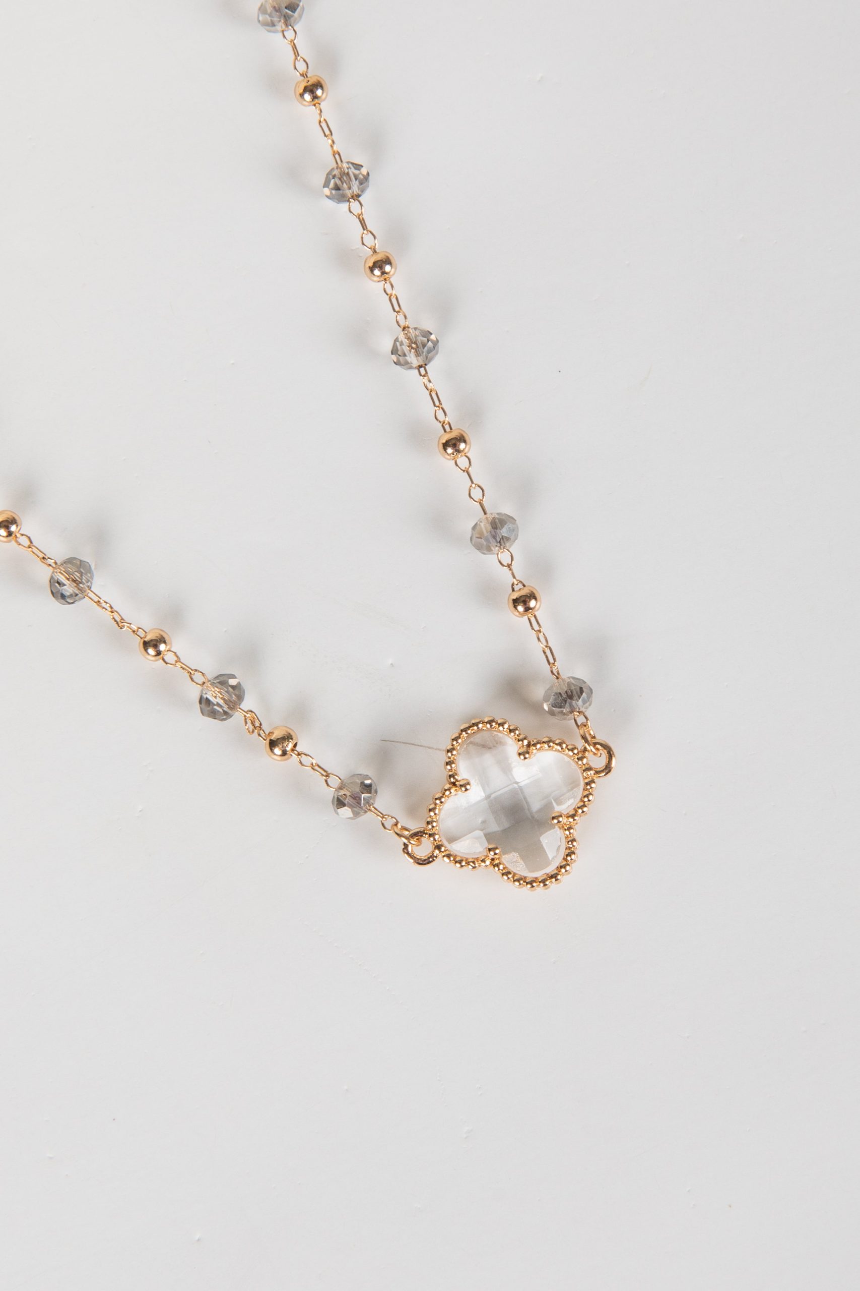 Charlotte Gold Beaded Quatrefoil Charm Necklace - Image 3