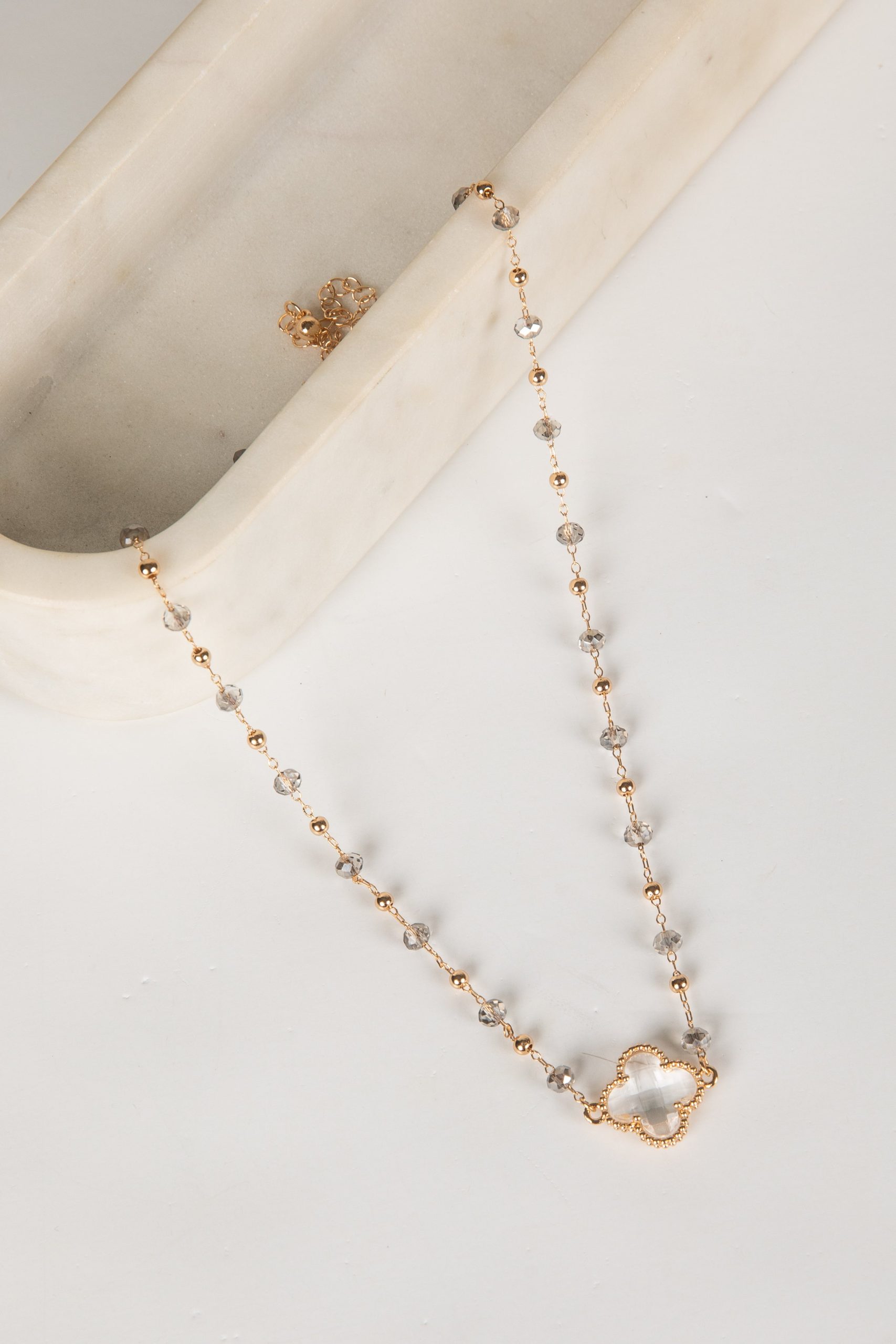 Charlotte Gold Beaded Quatrefoil Charm Necklace