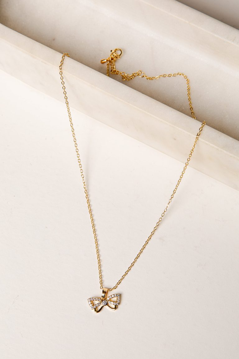 Bella Gold Rhinestone Bow Necklace