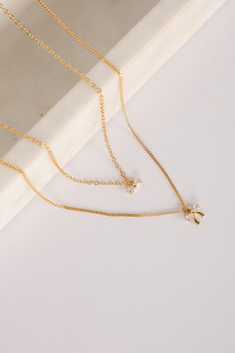 FINAL SALE - Gianna Gold Bow Charm Layered Necklace