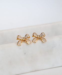 Nicole Gold Rhinestone Bow Earrings