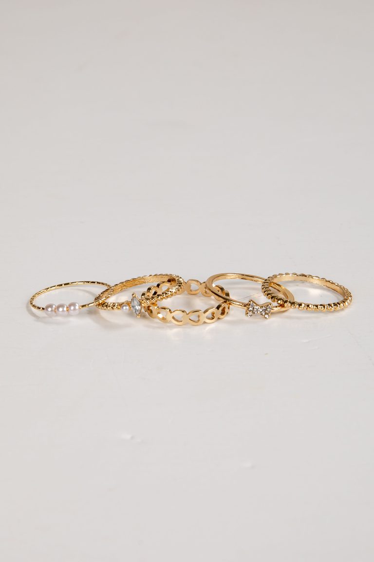 Haven Gold Rhinestone Bow Ring Set