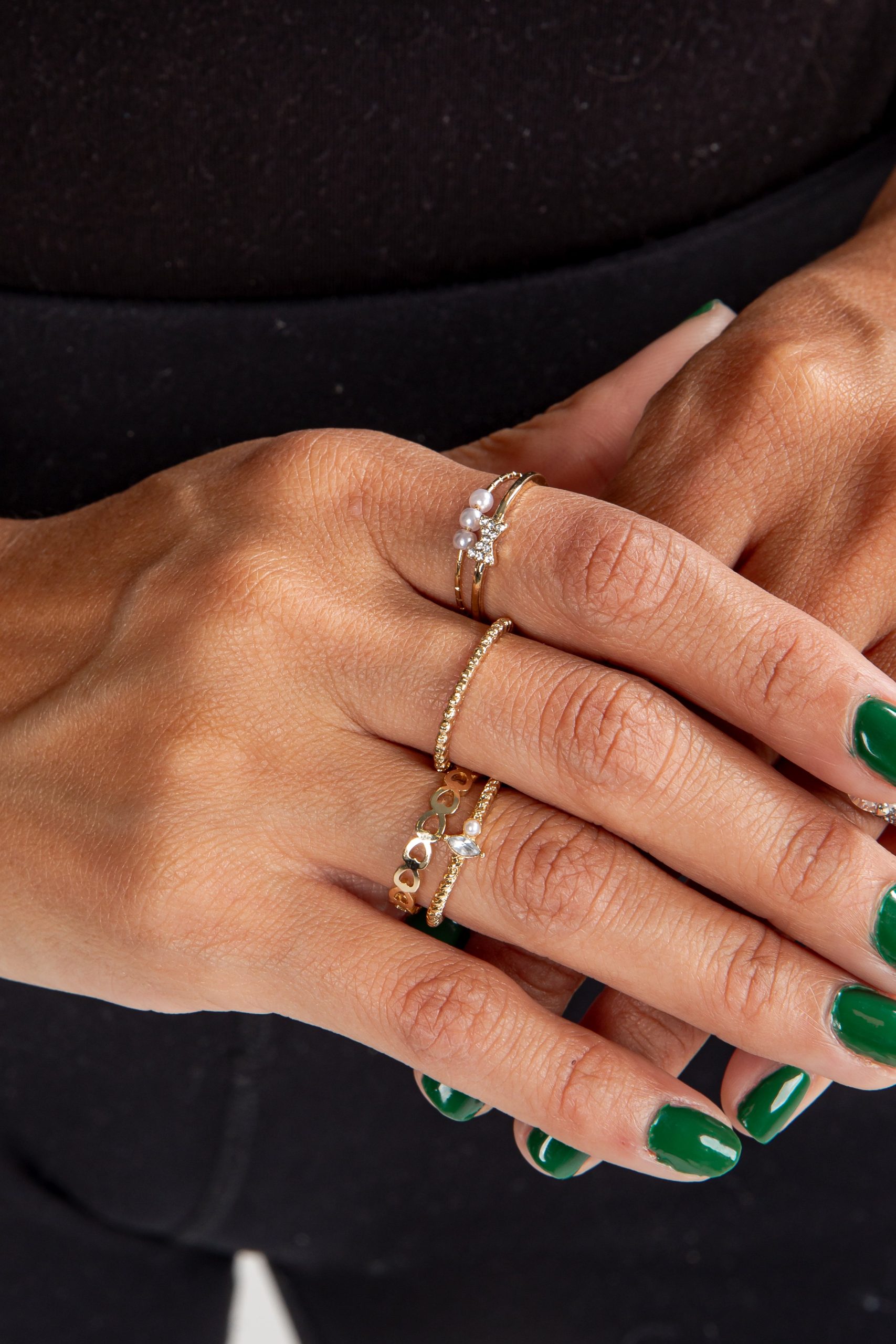 Haven Gold Rhinestone Bow Ring Set - Image 2