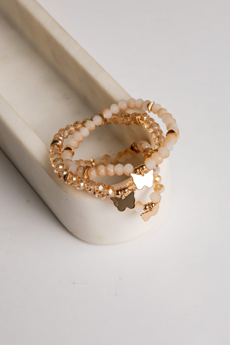 Melody Beaded Butterfly Natural Bracelet Set