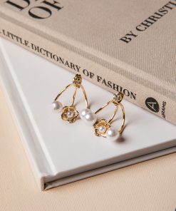Maggie Pearl Floral Gold Hoop Earrings