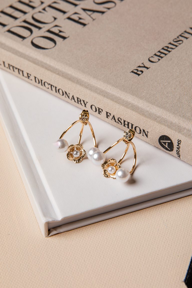 Maggie Pearl Floral Gold Hoop Earrings