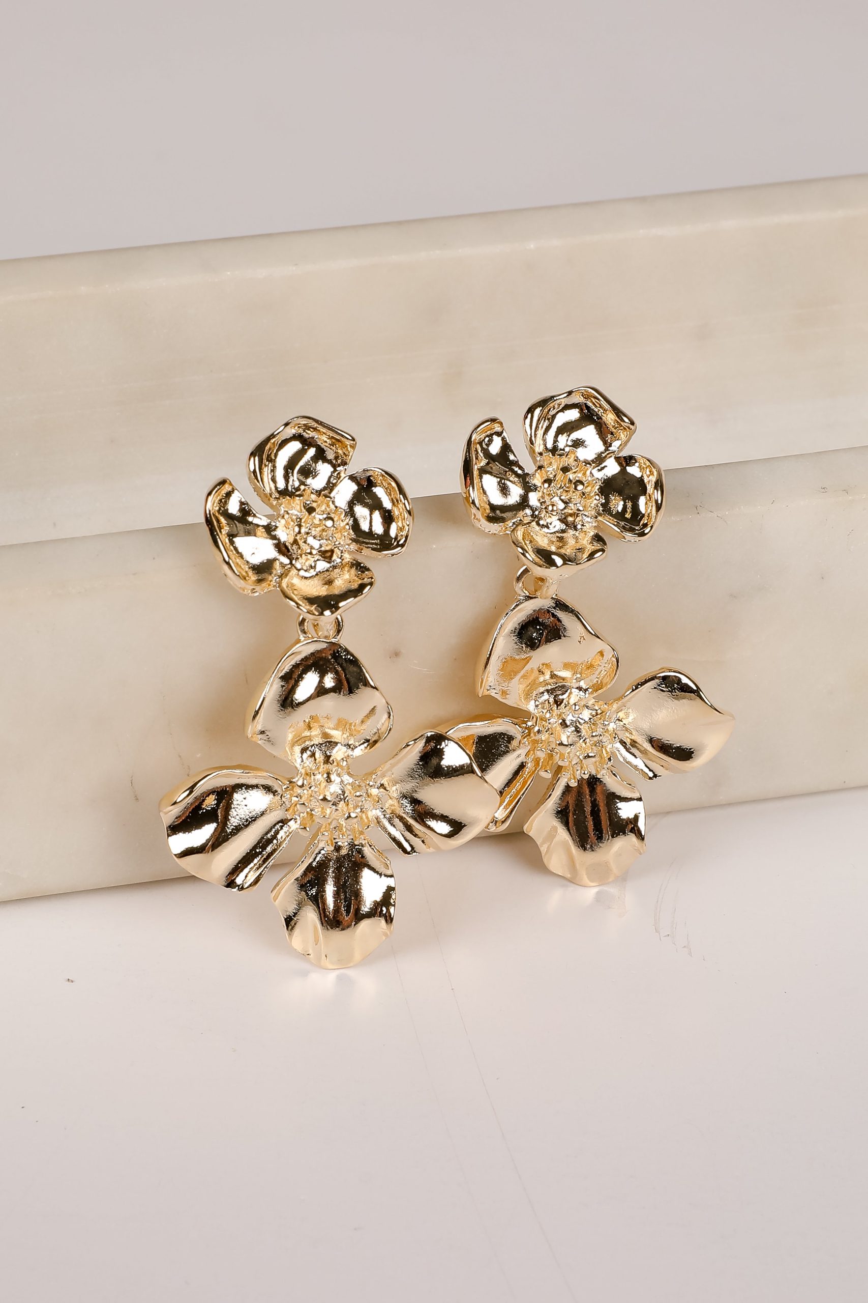 Sydney Gold Flower Drop Earrings - Image 2