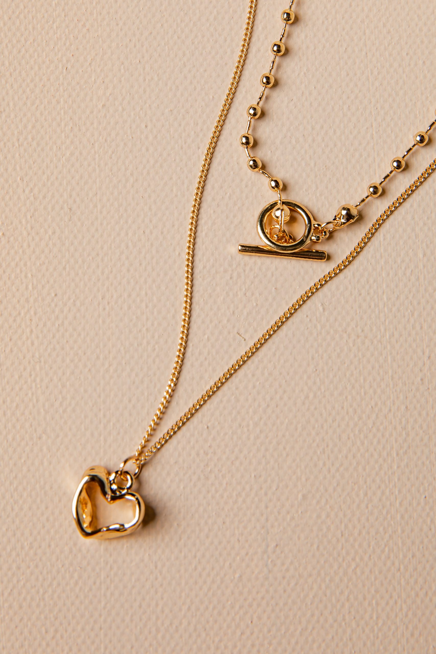 Aria Double-Layer Toggle Heart Gold Necklace - Image 2