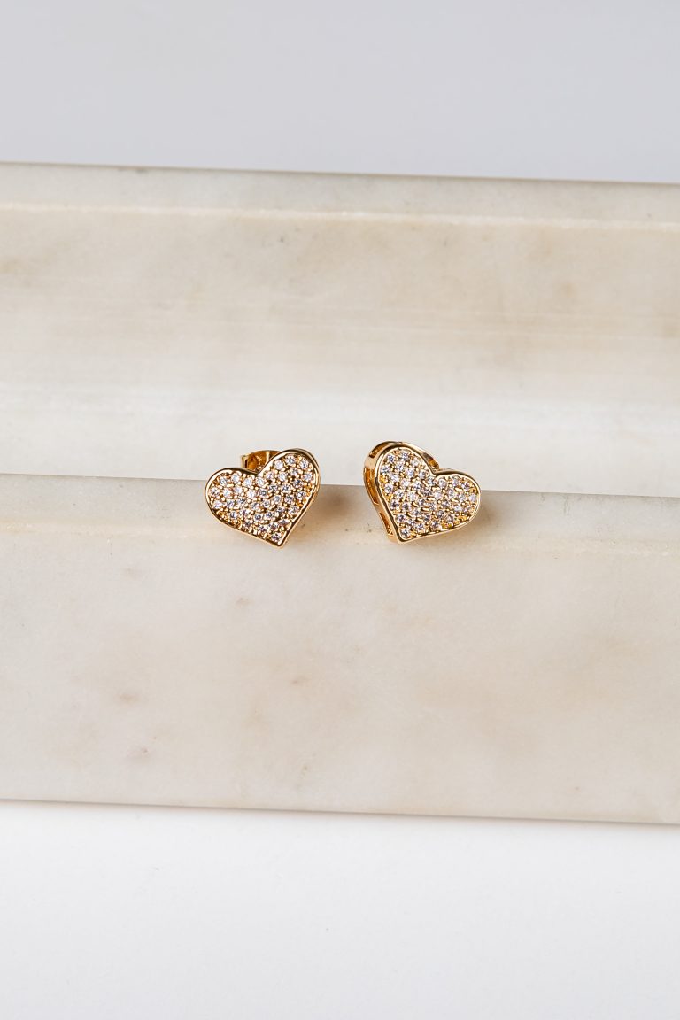 Zaria Gold Heart Rhinestone Stud Earrings