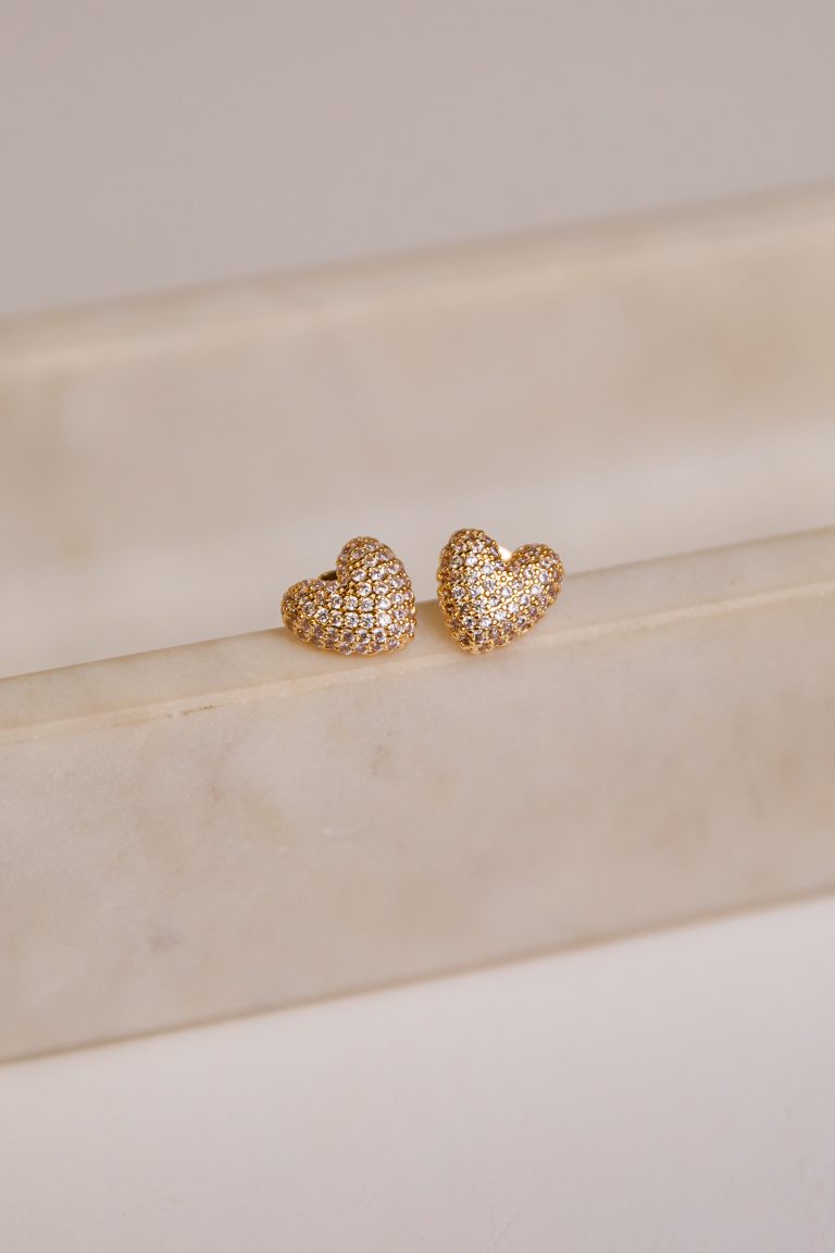 Zara Rhinestone Gold Heart Stud Earrings