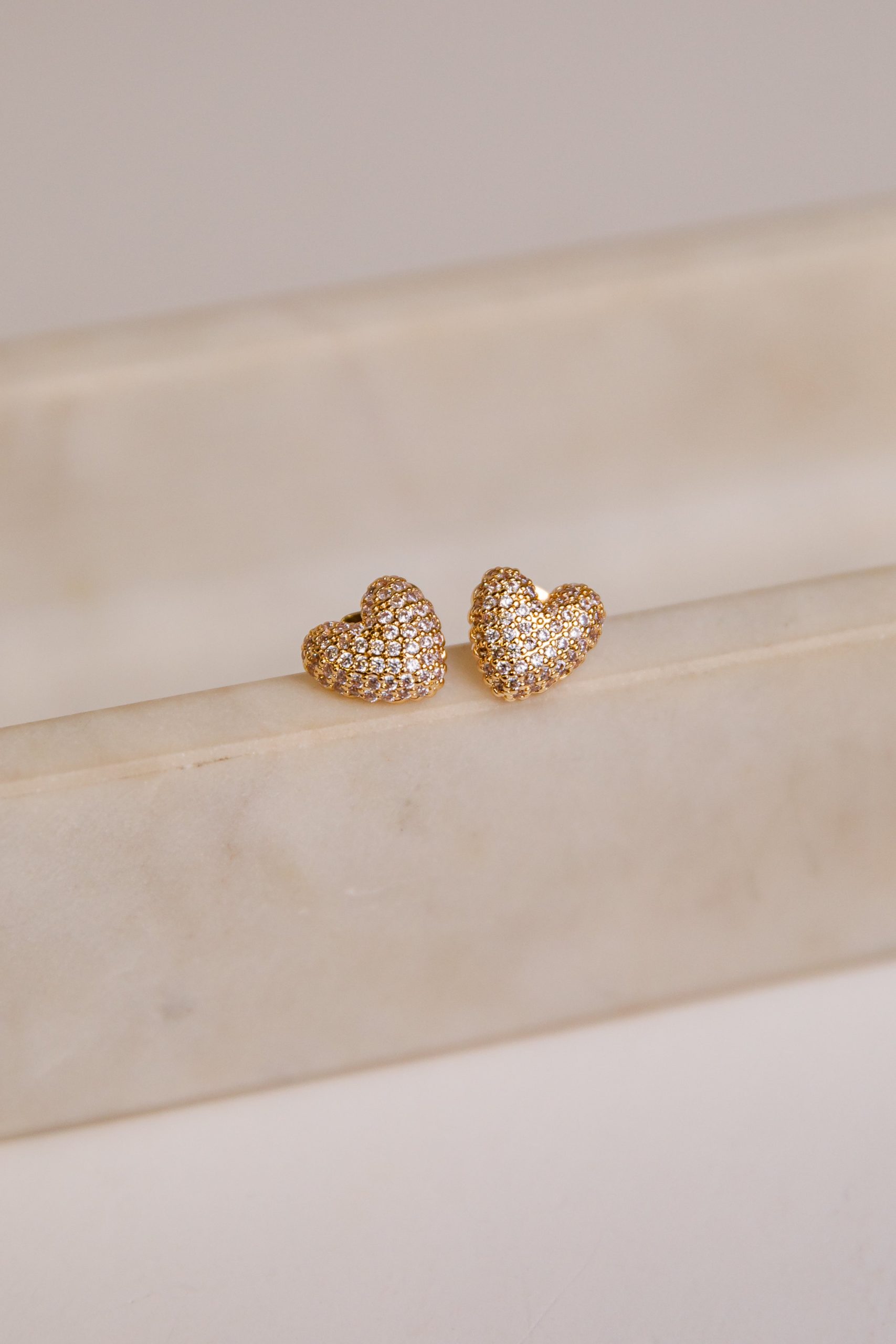 Zara Rhinestone Gold Heart Stud Earrings