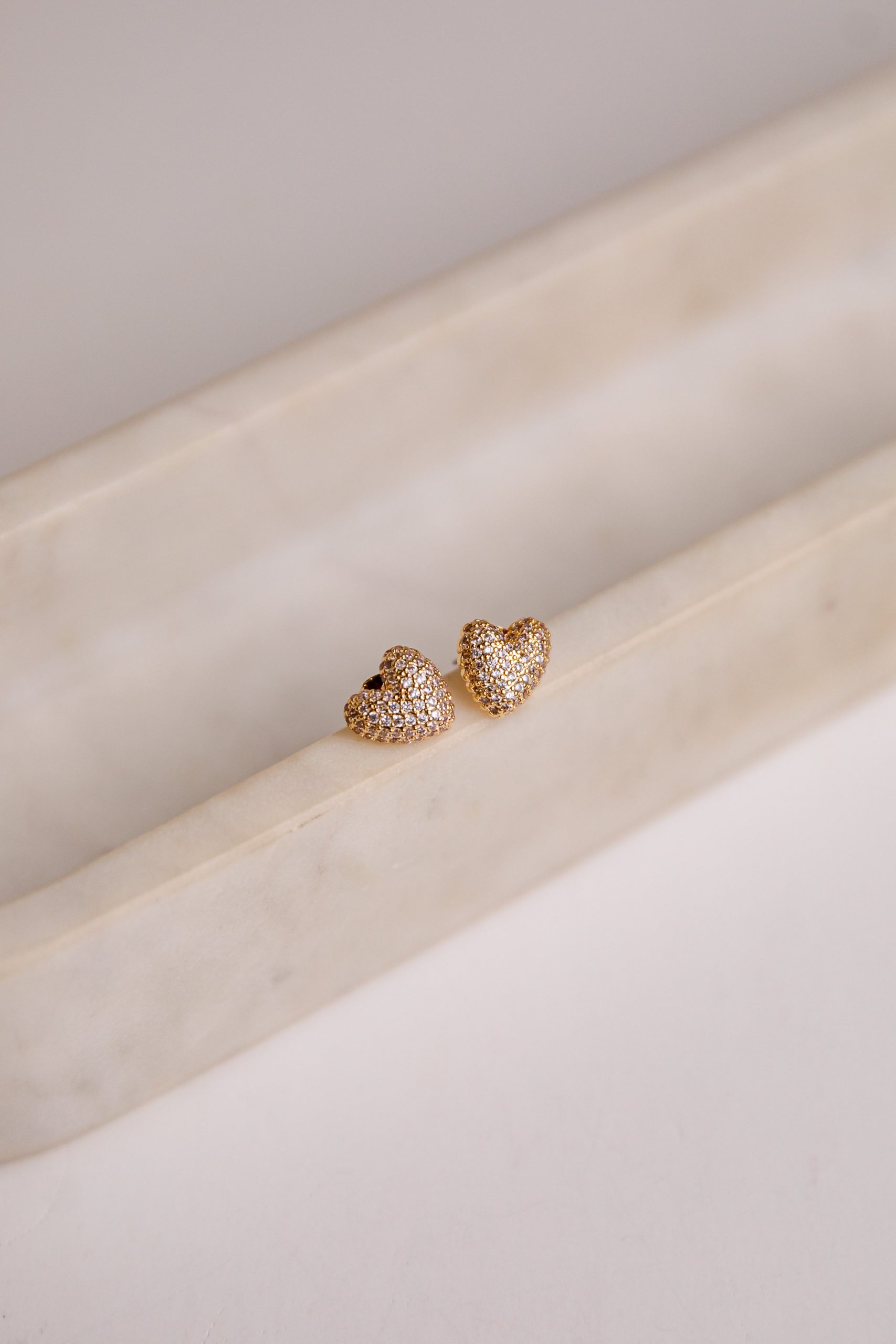 Zara Rhinestone Gold Heart Stud Earrings - Image 2