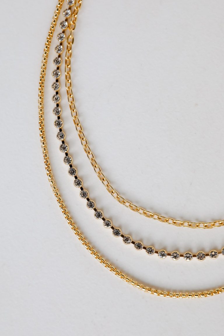 FINAL SALE - Quinn Gold Rhinestone Layered Chain Necklace