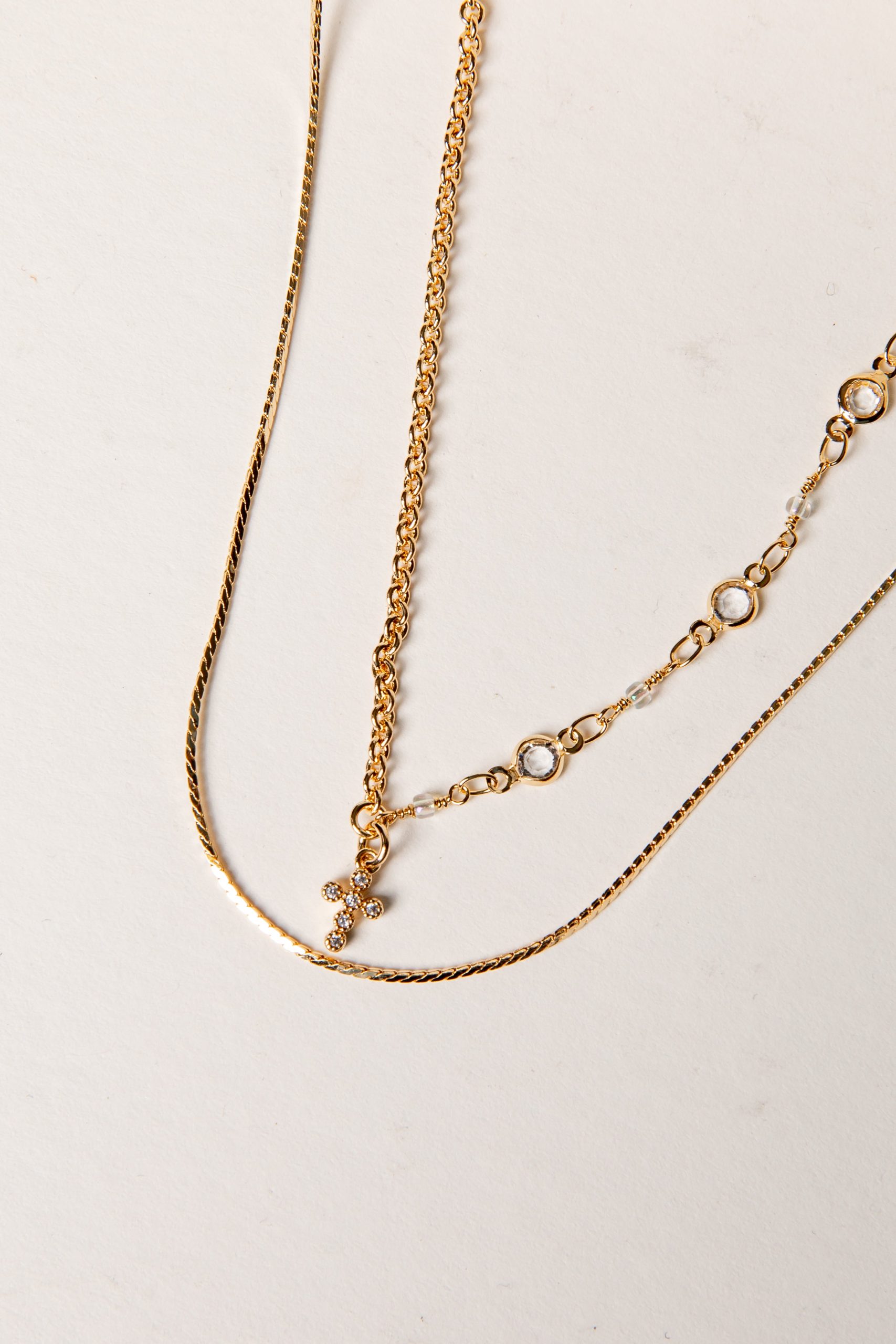 McKinley Gold Rhinestone Cross Layered Necklace - Image 2