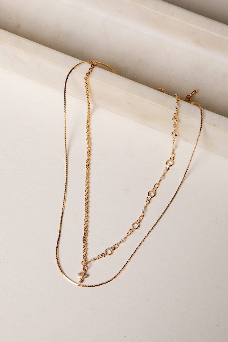 McKinley Gold Rhinestone Cross Layered Necklace