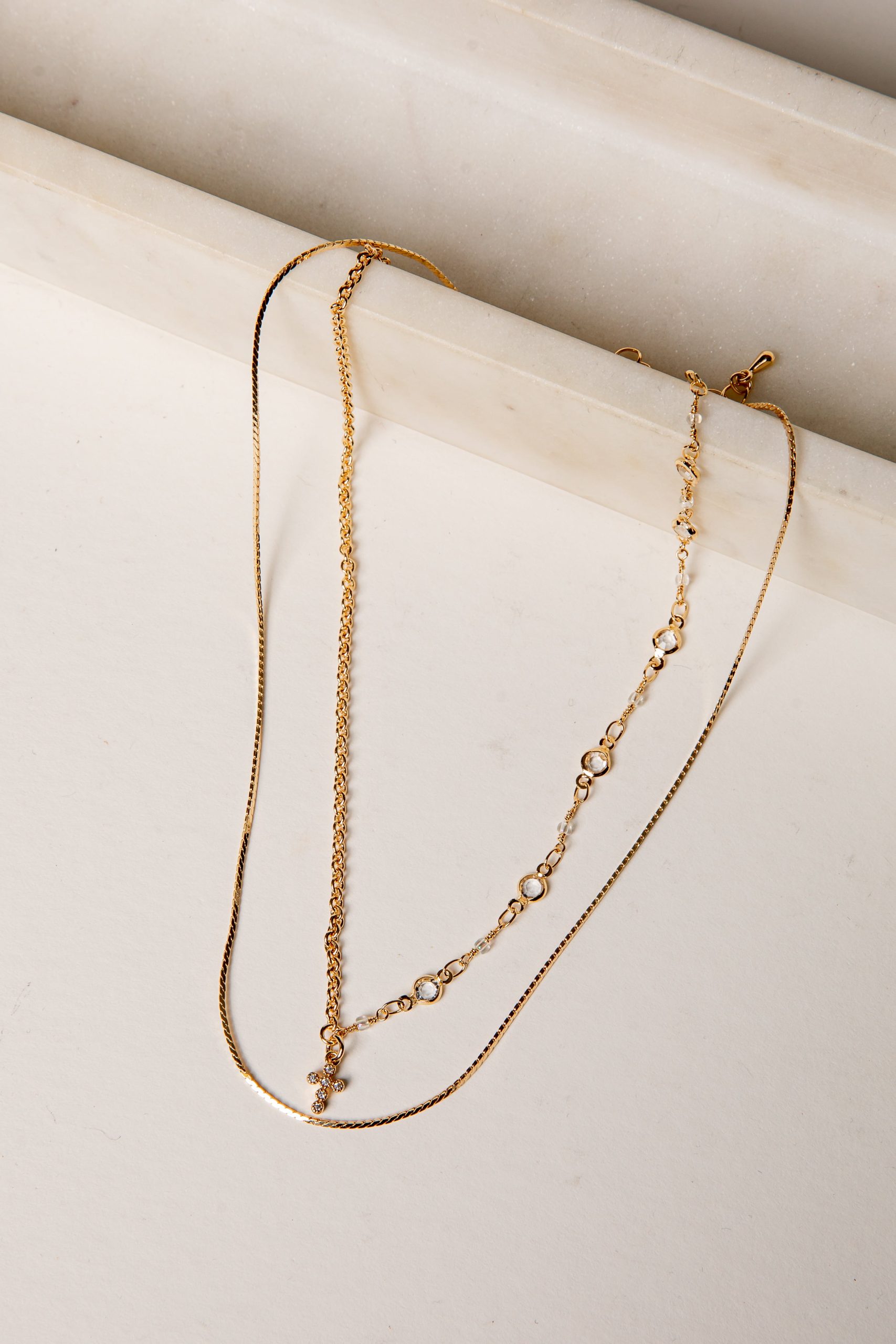 McKinley Gold Rhinestone Cross Layered Necklace
