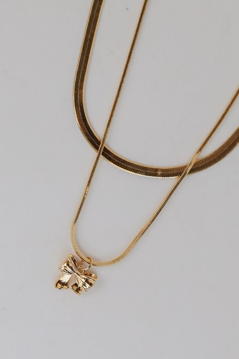 FINAL SALE - Skylar Gold Bow Charm Layered Snake Chain Necklace