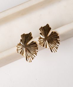 Amaya Gold Leaf Statement Stud Earrings
