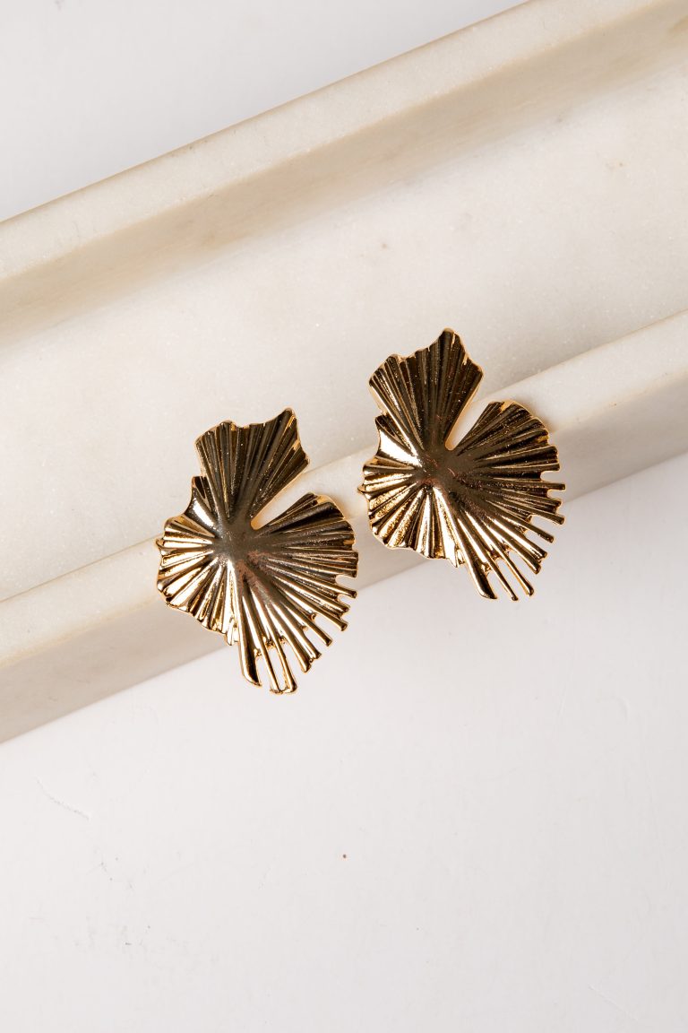 Amaya Gold Leaf Statement Stud Earrings