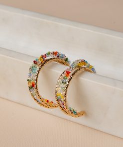 Riviera Multicolor Beaded Gold Hoop Earrings