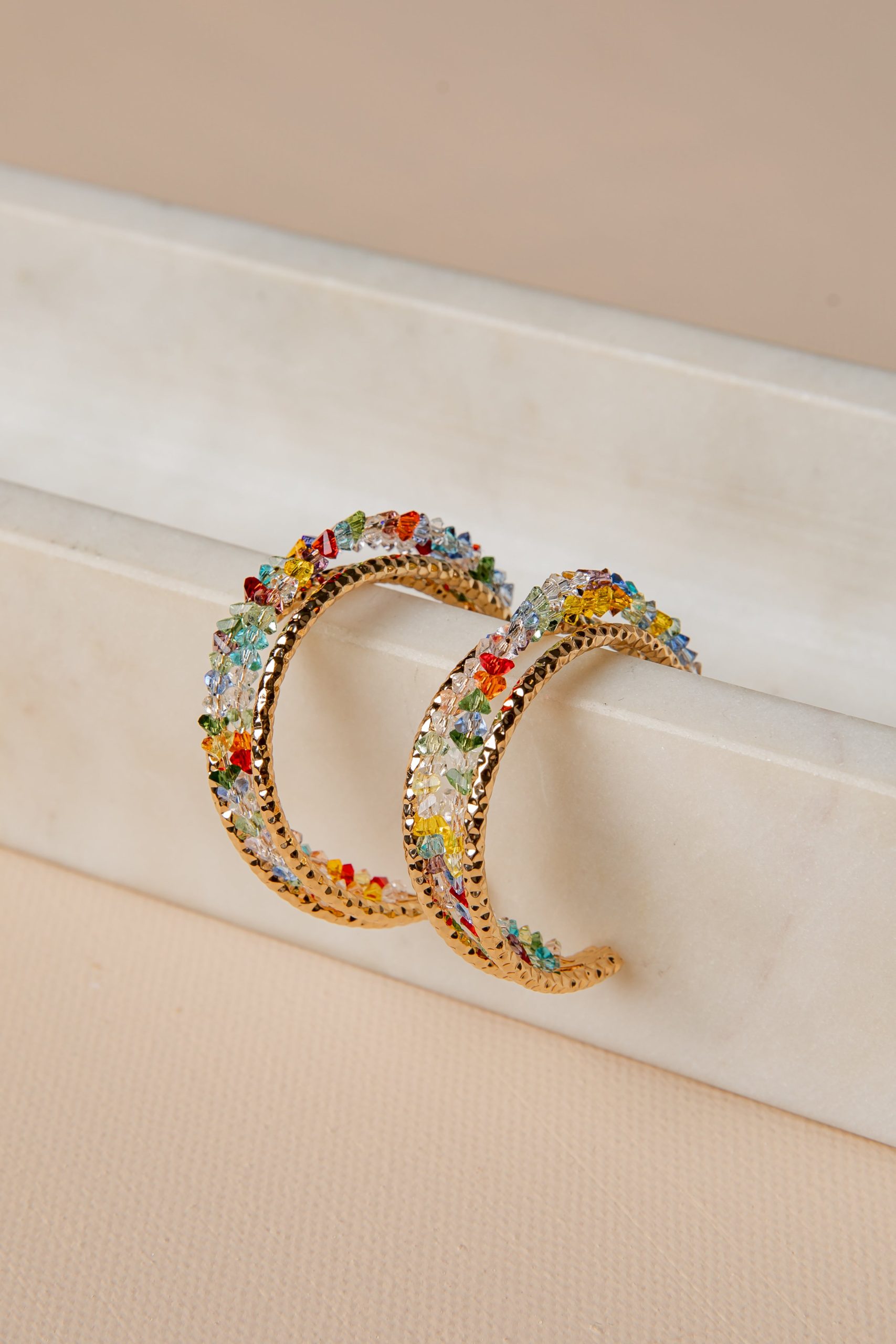 Riviera Multicolor Beaded Gold Hoop Earrings