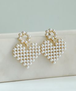 Lennon Gold Pearl Heart Drop Earrings