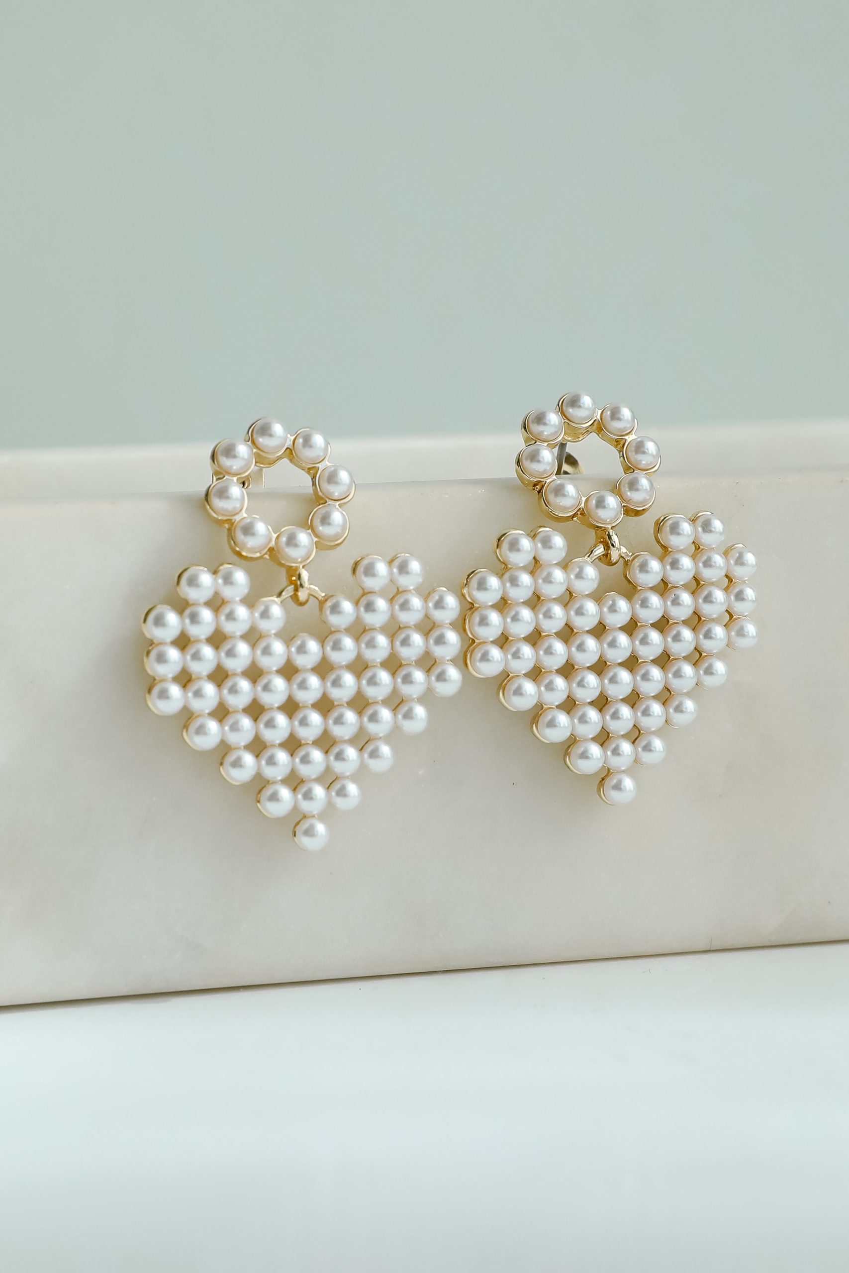 Lennon Gold Pearl Heart Drop Earrings - Image 2