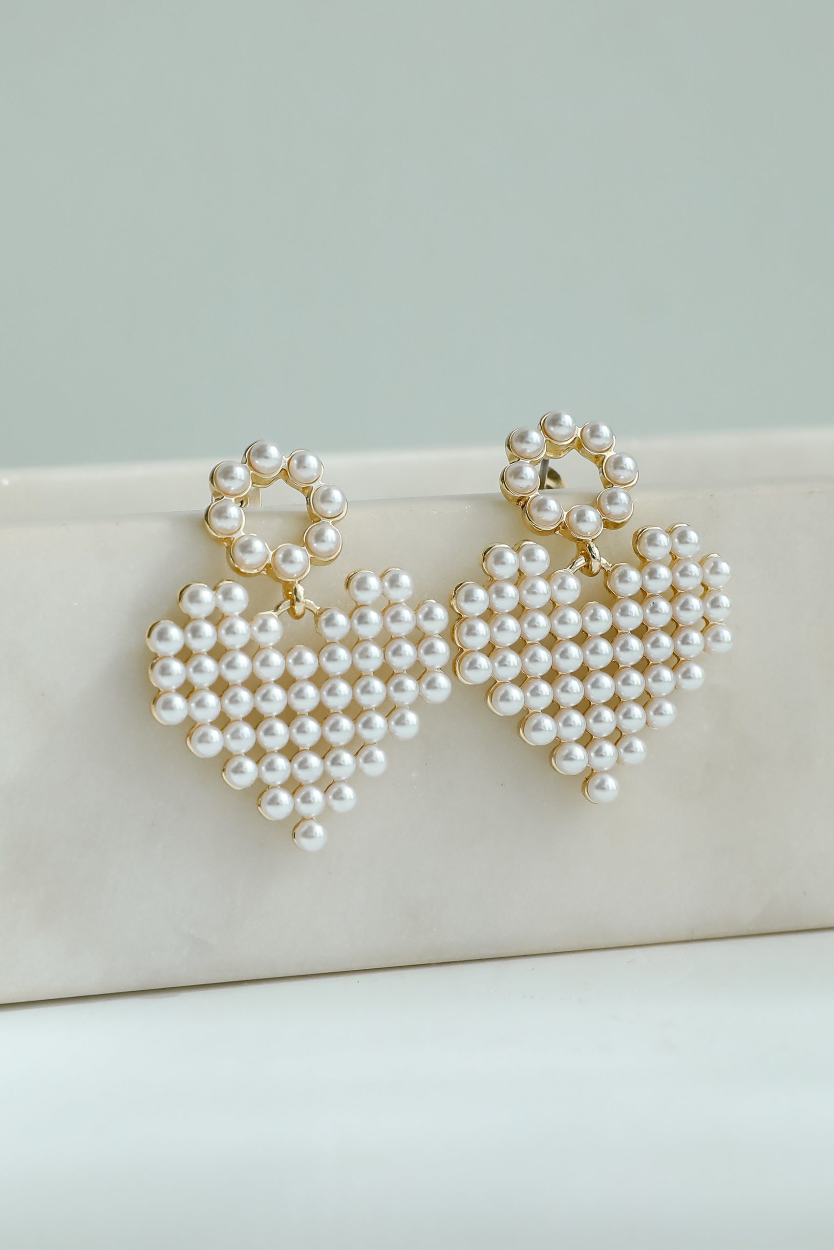 Lennon Gold Pearl Heart Drop Earrings - Image 3