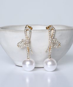 Addy Gold Rhinestone Pearl Drop Earrings