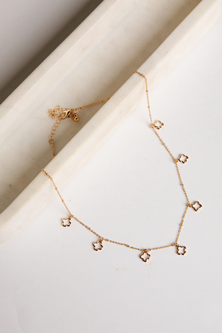 Wendy Quatrefoil Charm Gold Necklace