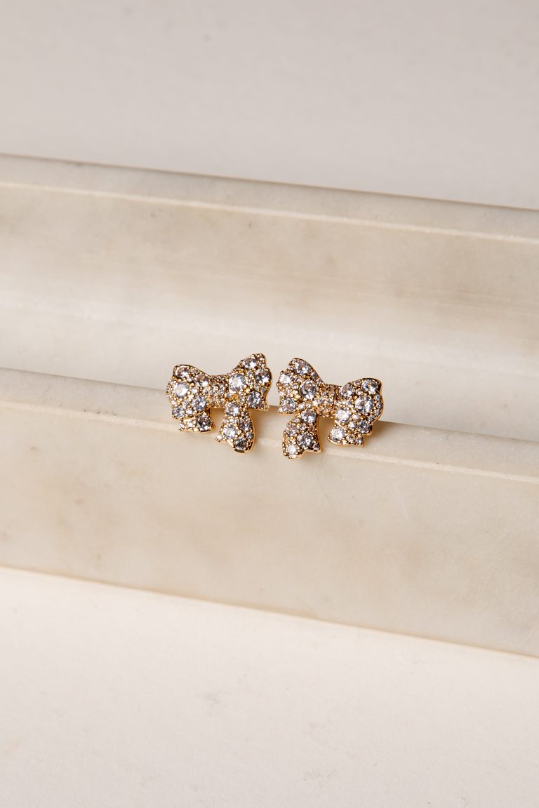 Jennifer Gold Rhinestone Bow Earrings